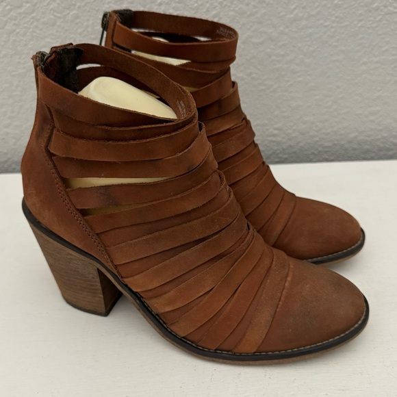 Free People Shoes - Free People Hybrid Strappy Brown Leather Distressed Booties Ankle Boots Size 39